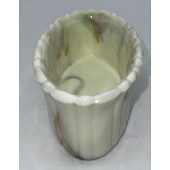 Vintage Akro Agate Marbleized Slag Glass Planter Orange Cream Green Glows 6” - Picture 6 of 16